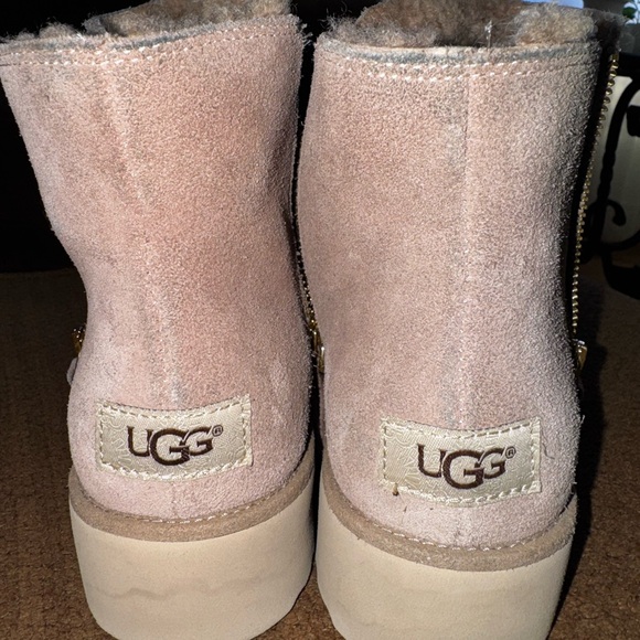 UGG Shala Fawn Suede Sheepskin Wedge Zipper Boots - Picture 1 of 14